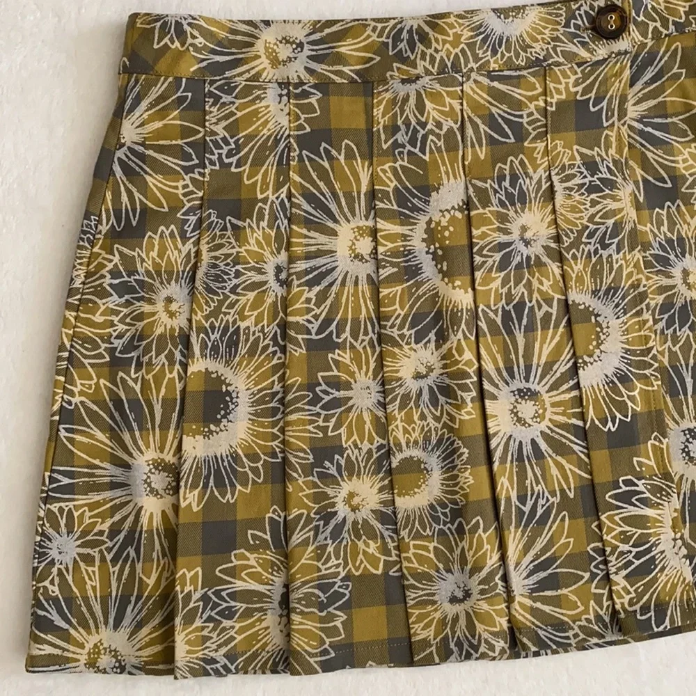 Urban Outfitters | Boho Dark Academia Pleated Plaid Floral Mini Wrap Front Skirt - Picture 4 of 16